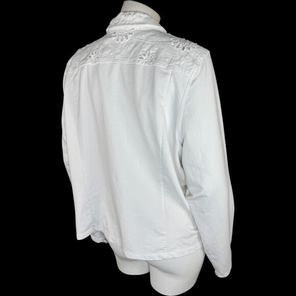 Belle by Kim Gravel Eyelet Jacket with Knit Sleeves and Back White Large - Picture 2 of 14